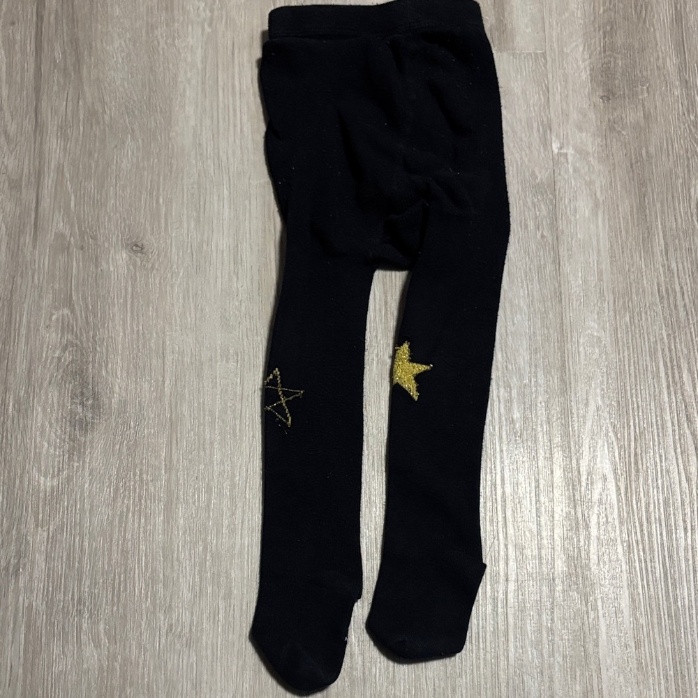 Black Kids Tights with Gold Star Accents